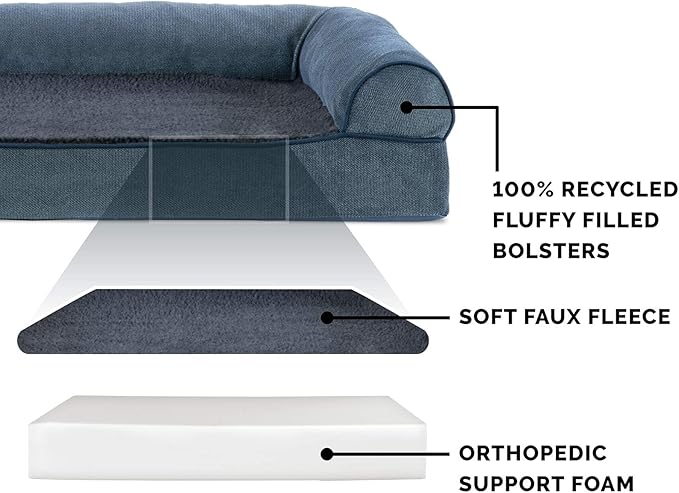 Furhaven Orthopedic Dog Bed for Large Dogs w/ Removable Bolsters & Washable Cover, For Dogs Up to 125 lbs - Sherpa & Chenille Sofa - Orion Blue, Jumbo Plus/XXL-Mewly Pet