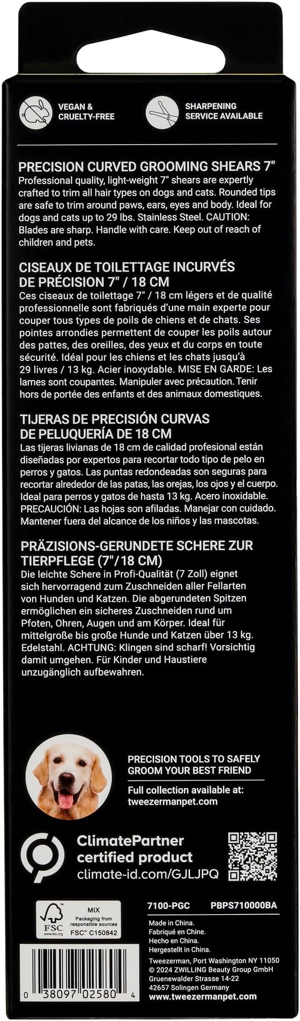 Tweezerman 7" Pet Grooming Scissors with Safety Round Tips, Professional Curved Grooming Shears for Dogs and Cats-Mewly Pet