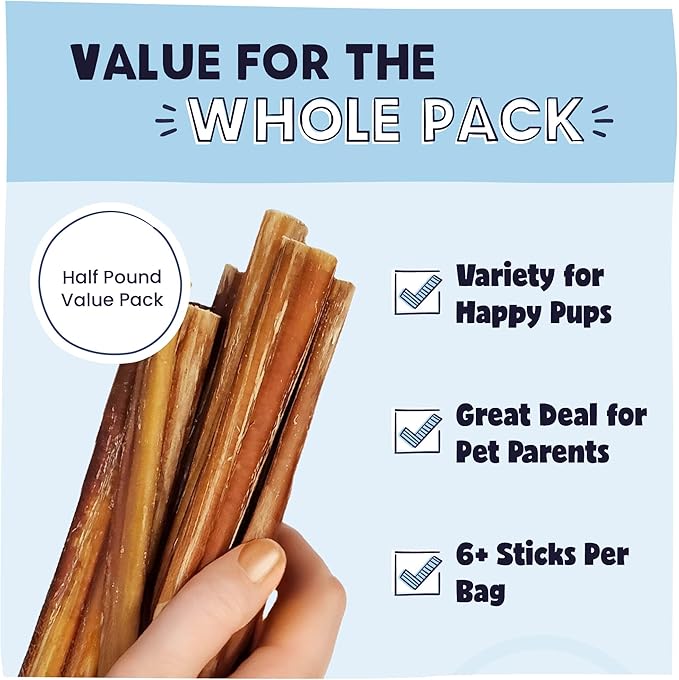 Pawstruck All-Natural 7" Bully Sticks for Dogs - Long Lasting, Rawhide-Free, Low Odor & Grain-Free Dental Chew Treat - Healthy Single Ingredient, 100% Real Beef - 1 lb Bag-Mewly Pet