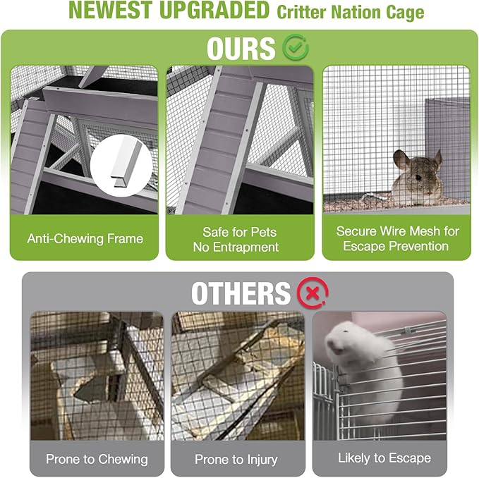 GUTINNEEN Large Chinchilla Cage, 4 Levels Ferret Cage - Large Critter Nation Hutch with Chew-Proof Aluminium Edge & PVC Layer, Brake Wheels Moveable - for Hamster, Rat, Gerbil-Mewly Pet