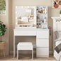 Vabches Vanity, Makeup Vanity Desk Set with Mirror & Light, Dressing Table Storage Lots with Power Strip, 3 Lighting Modes with Adjustable Brightness, 37 Inches (White) (White with Stool)