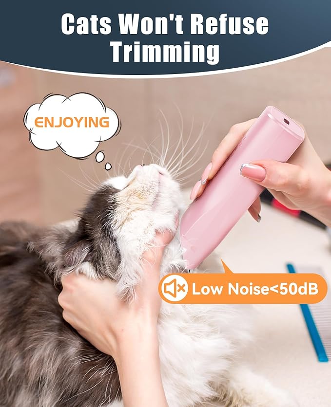 oneisall Pet Clipper for Cat Matted Hair, Pet Shaver for Cats Quiet Pet Clippers Waterproof Cordless Cat Clippers for Matted Hair Long Hair with Storage Bag (Pink)-Mewly Pet