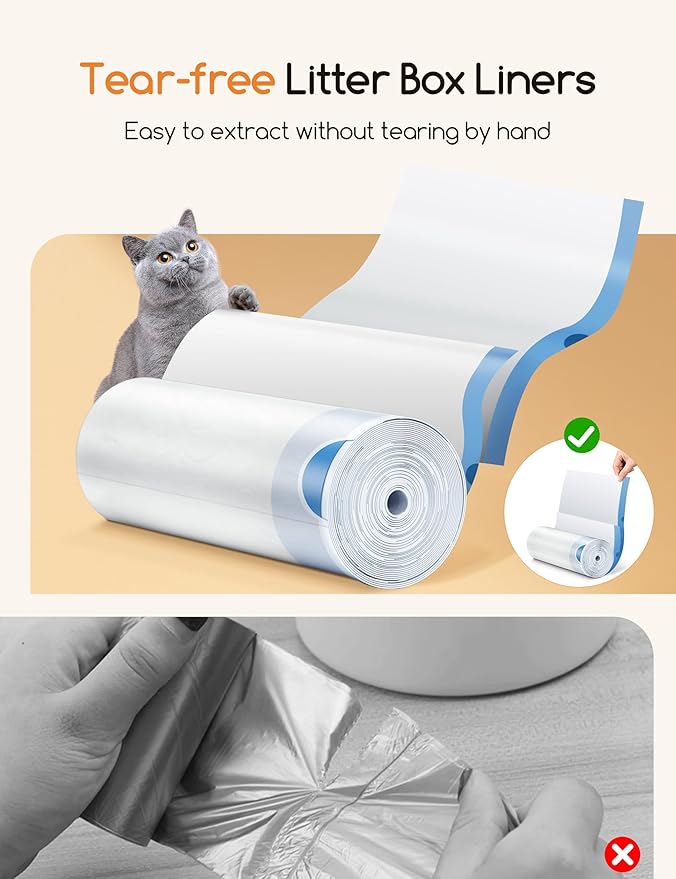 MeoWant Cat Litter Box Liner - 60PCS Heavy Duty Drawstring Trash Bags for MeoWant MW-SC01/MW-SC02 Automatic Self-Cleaning Boxes, Extra Thick Leakproof, 3 Rolls (20 Bags/Roll)-Mewly Pet