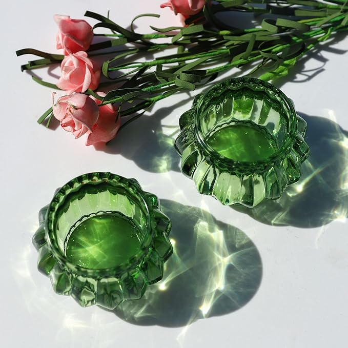 Woho Green Tea Lights Candle Holder Set of 12, Green Votive Candle Holders Bulk for Wedding Table Centerpiece, Tealight Candle Holder for Christmas Party Home Decor