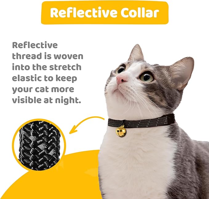 BirdsBeSafe® Break Away Cat Collar with Bell, Reflective Thread for Night Visibility, Comfortable Elastic Stretch Cat Collar to Protect Cat from Getting Stuck in The Garden.-Mewly Pet