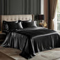 Love's cabin Full Size Satin Sheet Sets - 4 Piece Black Silky Sheet Set with Deep Pocket, Luxury Silk Feel Bed Sheets Full Bedding Set (1 Flat Sheet,1 Fitted Sheet,2 Pillow Cases)