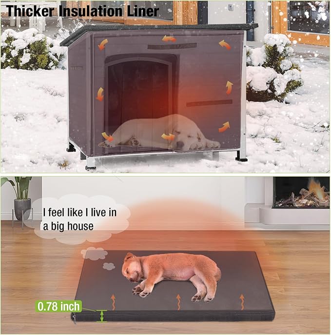 GUTINNEEN Large Insulated Dog House for Winter Outdoor Dog Kennel with Anti-Chewing Metal Frame for Medium to Large Dogs,Grey and White-Mewly Pet