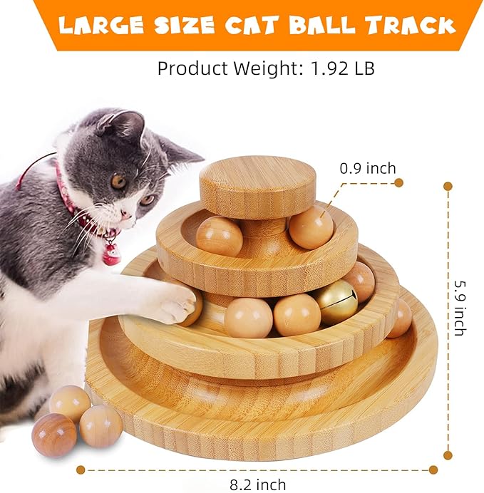 Cat Ball Track - 3-Level Cat Ball Tower with 9 Removable Balls for Interactive Play and Mental, Physical Exercise - Large Size-Mewly Pet