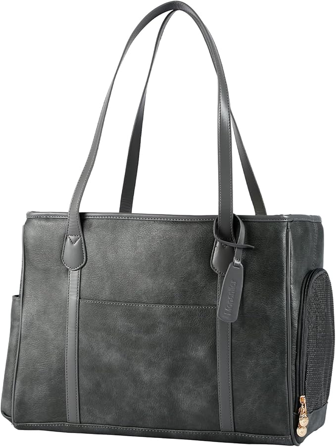 Stylish Dog Purse Carrier, Leather Pet Carrier Bag for Small Dogs Cats Puppy, Airline Approved Soft-Sided Carrier Grey-Mewly Pet