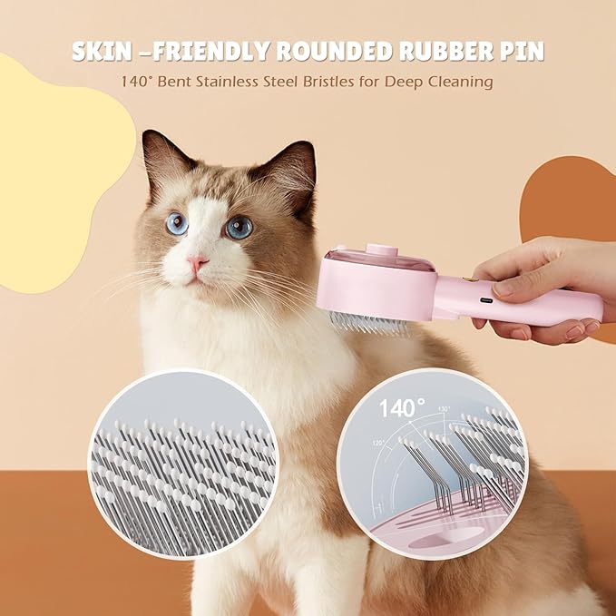 Cat Steam Brush,Cat Brushes for Indoor Cats, 4 In 1Spritz Spray Defur Comb, Cloud Care Shedding Control, Pet Grooming Brush for Long Short Hair Cats Dogs, Massage Clean Design Pet Steam Brushes-Mewly Pet