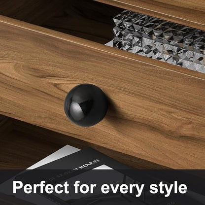 FoDau770 30pcs Black Wood Knobs, Round Ball Cabinet Knobs Vintage Drawer Pulls, Natural Wooden Cabinet Hardware for Furniture Drawer Dresser Wardrobe Cupboard - 1-1/2" Diameter