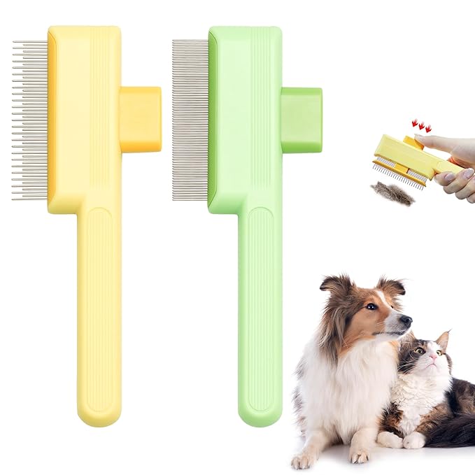 Flea Comb for Cats & Dogs Brush for Shedding Self Cleaning Pet Comb Lice Comb with Long & Short Stainless Steel Teeth Pet Hair Removal Tool 2025-Mewly Pet