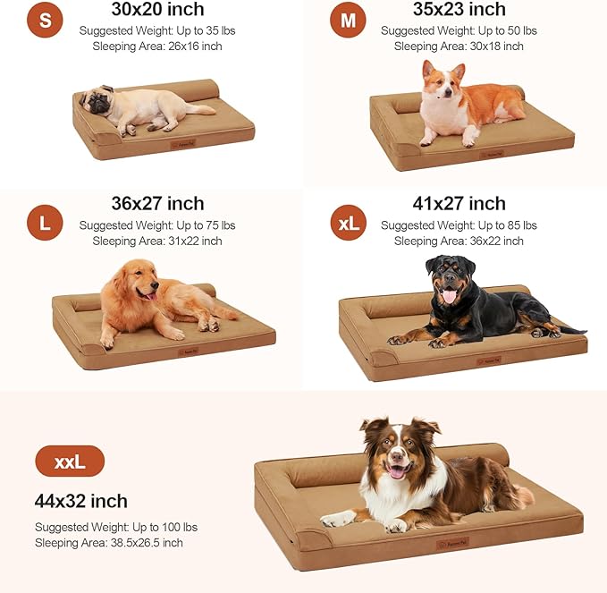Chew Proof Dog Bed, 3" Memory Foam Dog Bed for Medium and Large Dogs, Removable and Washable Microsuede Cover, Waterproof Liner, Nonskid Bottom, 36x27 Inches L Khaki-Mewly Pet