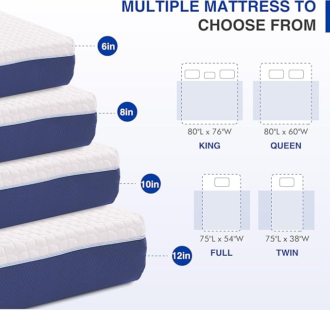 10 Inch Queen Size Mattress, Gel Cooling Memory Foam Mattress in A Box, Medium Firm Feel for Back Pain Relief, CertiPUR US Certified
