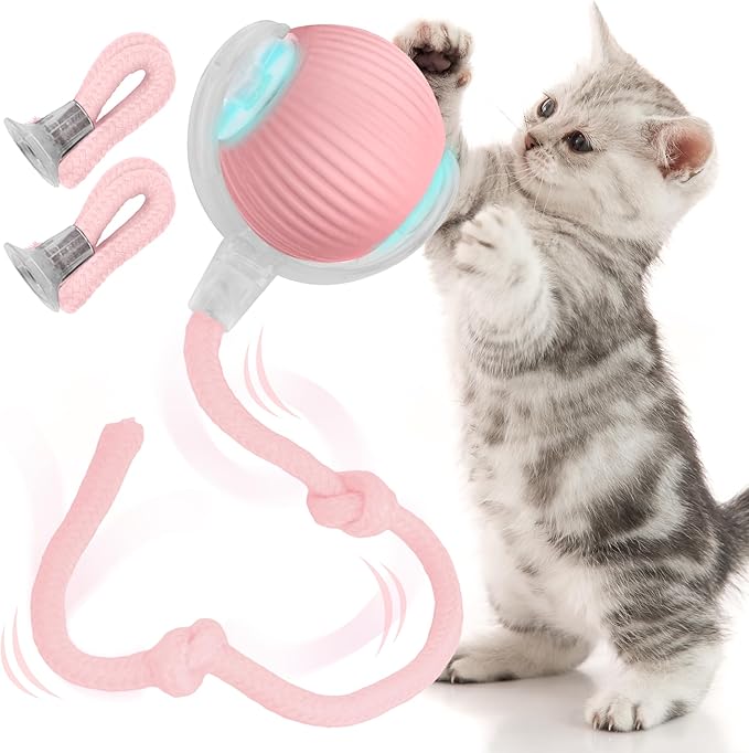 Pawlo Speedy Tail 2.0 Cat Toy –Teazys Turbo Tail Upgrade – Interactive Cat Toy – Kitten Toys – Automatic cat Toy for Boredom – Moving cat Toys for Indoor Cats with 2 Tails (Pink)-Mewly Pet