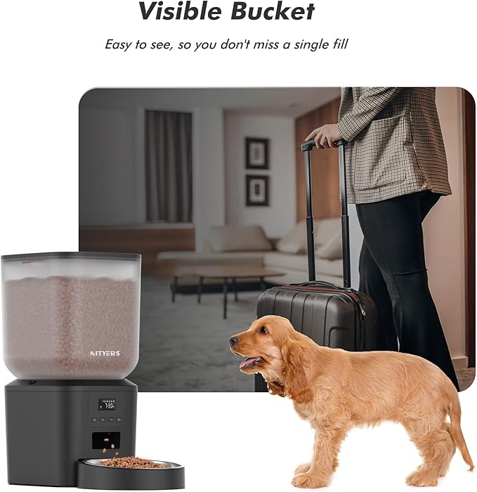 Automatic Dog Feeder - 8L/34 Cups Large Capacity Automatic Cat Food Dispenser with LCD Screen, Large Food Tray, Battery Operated, Timed Cat Feeder, Up to 50 Portions 6 Meals Per Day, Keeps Fresh-Mewly Pet