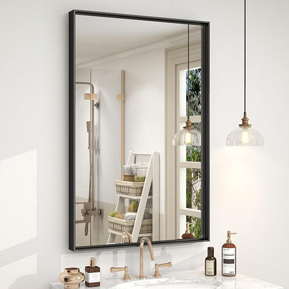 20x30 Inch Black Bathroom Mirror, Black Rectangle Mirror for Over Sink, Matte Black Aluminum Alloy Frame, Shatterproof, Anti-Rust (Horizontal/Vertical)