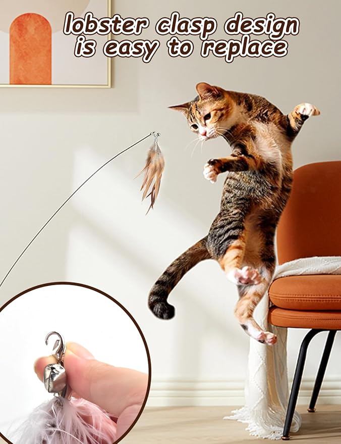 Cat Feather Toys Refills Cat Wand Replacement Feathers 6 PCS Handmade Cat Toy Feather Refills for Cat Wand Attachments Interactive Feather Cat Toy for Indoor Cats-Mewly Pet