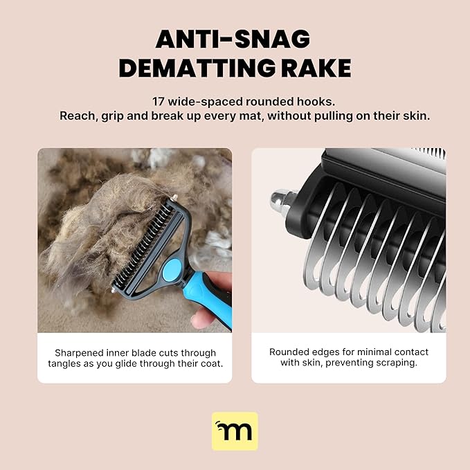 MalsiPree Cat Shedding Brush - 2 in 1 Deshedding Tool & Undercoat Rake for Dense Double-Coats - Dematting Comb - Deshedding Brush for Cats - Pet Hair Removal Tool (Blue) - Dog Grooming Supplies-Mewly Pet