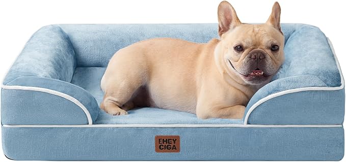 EHEYCIGA Orthopedic Dog Bed for Medium Dogs, Waterproof Memory Foam Medium Dog Beds with Sides, Non-Slip Bottom and Egg-Crate Foam Pet Couch Bed with Washable Removable Cover, Washed Blue-Mewly Pet