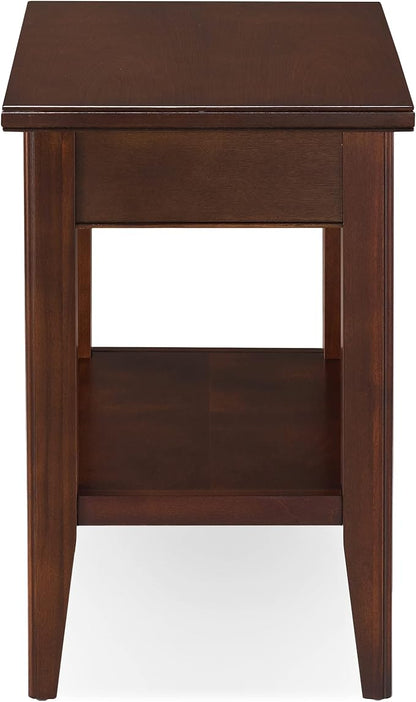 Laurent Narrow End Table, Solid Wood with Drawer and Shelf, Chocolate Cherry Brown, Perfect for Living Rooms, Bedrooms, and Small Spaces – Leick Home, 10506