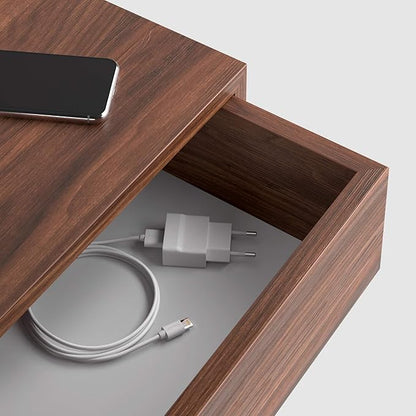 Mobili Fiver, Riccardo Floating nightstand, Walnut, 17.7" x 9.8" x 6.1 ", Melamine-Finished, Modern Bedside Table, End Table, Italian Furniture