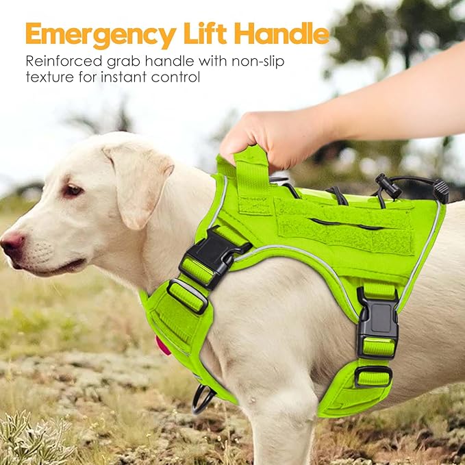 Heavy-Duty Tactical Dog Harness for Large Dogs, No Pull Adjustable Reflective Pet Vest with Molle System, K9 Military-Grade Control for Service Training, Outdoor & 10+ Breeds, Wild Lime, Medium-Mewly Pet