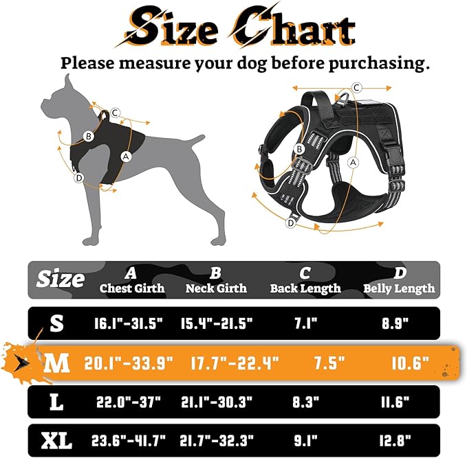 rabbitgoo Dog Harness Medium Sized No Pull, Tactical Service Pet Vest with Molle and Control Handle, Adjustable and Reflective Military Harness for Easy Walking and Training, Black, M-Mewly Pet