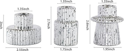 Vixdonos Taper Glass Candlestick Holders Tealight Candle Holders for Table Centerpieces, Wedding Decor and Dinner Party (3 Pcs, Silver with Speckles)