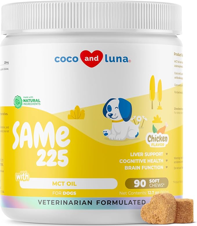 Same for Dogs - 90 Soft Chews - S-Adenosyl-L-Methionine - with MCT Oil for Better Absorption - Promotes Brain Health, Liver Support, and Cognitive Function-Mewly Pet