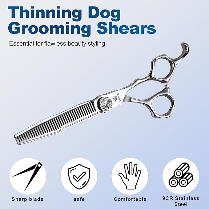 GLADOG 6.5" 9CR Thinning Shears for Dogs - Professional Dog Thinning Scissors with Luxurious Diamond Pivot Nut, Ideal Dog Grooming Scissors for Reducing Bulk, Dog Shears，Dogs Scissor for Grooming-Mewly Pet