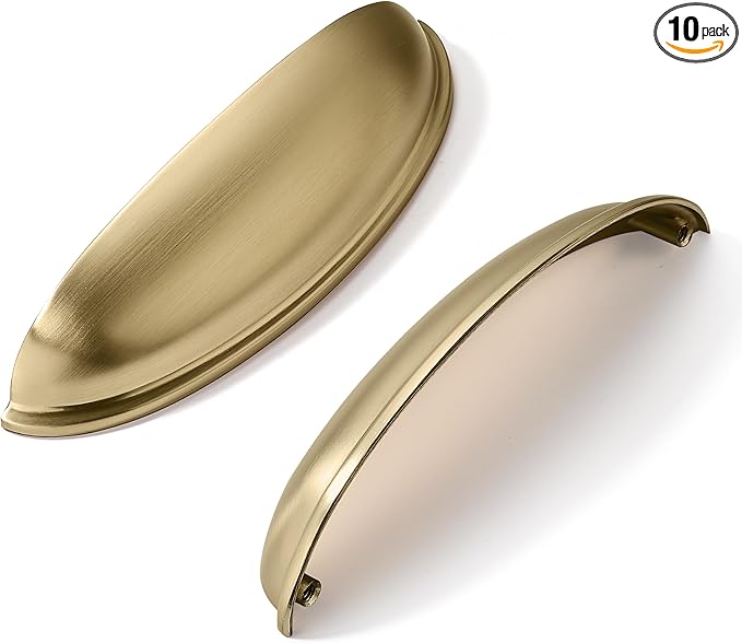 khtumeware 10 Pack 5" Gold Drawer Pulls Brushed Brass Cabinet Cup Pulls Kitchen Hardware Cabinet Handles Drawer Handles Knobs 5 inch Hole Center