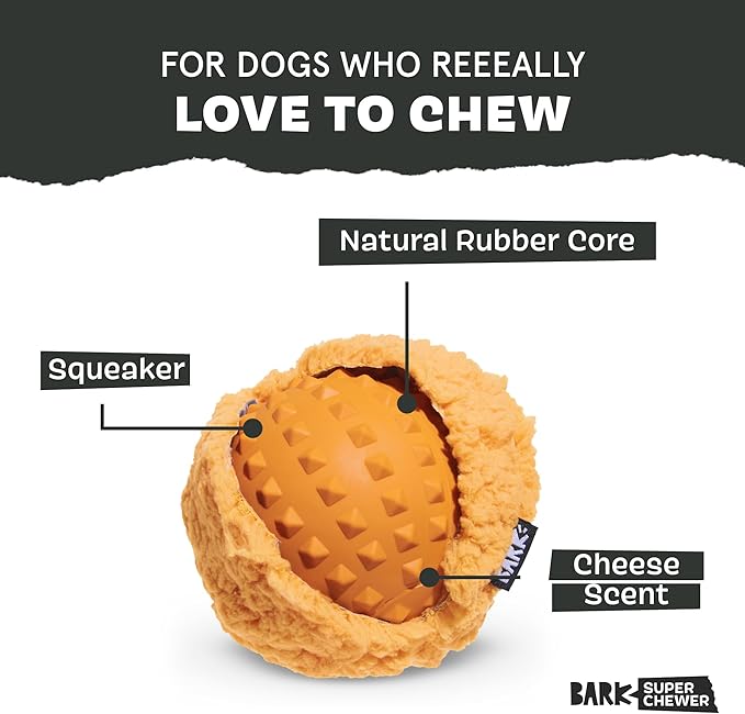 Barkbox Cheeze Brawl Super Chewer Plush Toy with Hard Core Center, Large-Mewly Pet