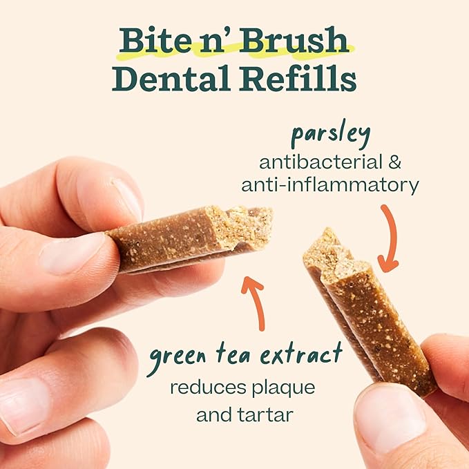 WOOF - Bite n' Brush Refills for The Dog Toothbrush Toy - Scrub Plaque and Tartar from Your Dog's Teeth and Mouth - Dog Dental Chew Toy Treats - Approximately 16 Refills-Mewly Pet