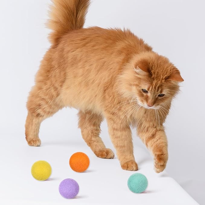 14 PCS Wool Cat Ball Toys, Quiet Play Felt Cat Ball Toys Kitty Kicker Exercise Toy, Fun Colorful Kitty Kitten Toy for Interactive Kitten Balls for Indoor 1.2in-Mewly Pet
