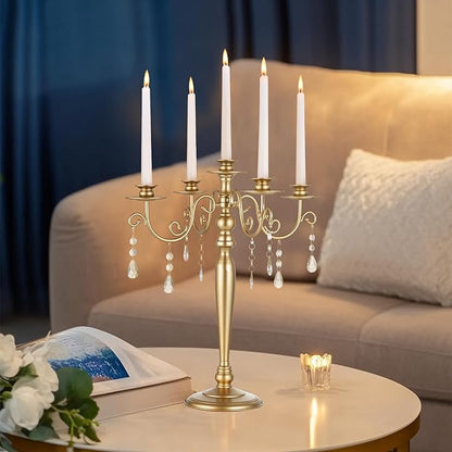 Sziqiq Gold Candelabra Candle Holder: 5 Arm Candelabras Centerpiece Table Decorations for Wedding - Vintage Metal Candlestick Candleholders for Dining Table Fireplace