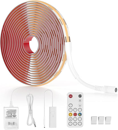 WOBANE Under Cabinet Lighting Kit, 9.8ft COB Light Strip with 24W Adapter,RF Remote,Super Bright Daylight for Kitchen Cabinet,Under Desk,Counter Lighting,4000K Natural White,1500 Lumen,Dimmable