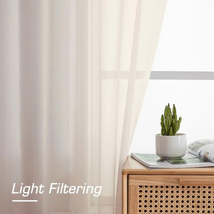 OWENIE Sheer Curtains 54 inches Long 2 Panles for Living Room Bedroom Small Windowm, Rod Pocket Light Filtering Voile Sheers Drapes, 42" W x 54" L, Cream