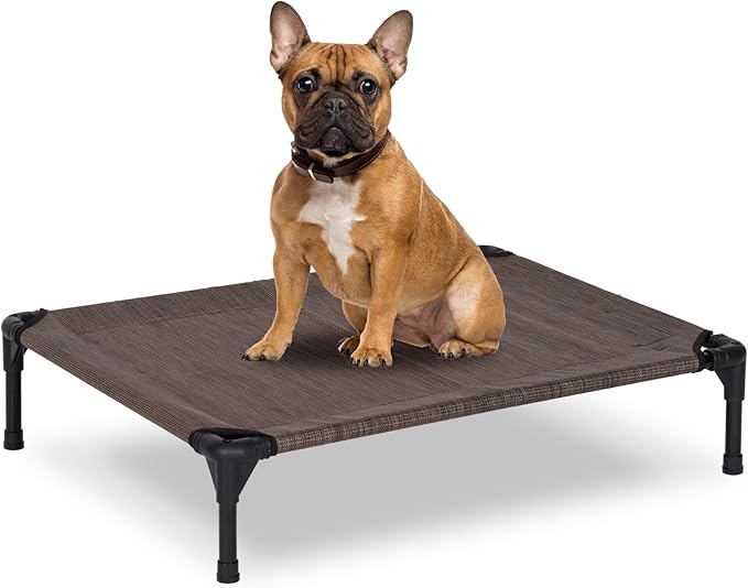 Elevated Dog Bed for Outdoor, Medium Raised Dog Cot with Washable Mesh, Cooling Pet Cot Chew Proof for Outside Camping, 32"x25" Brown-Mewly Pet