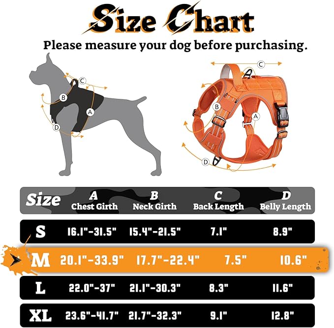 rabbitgoo Dog Harness Medium Sized No Pull, Tactical Service Pet Vest with Molle and Control Handle, Adjustable and Reflective Military Harness for Easy Walking and Training, Orange, M-Mewly Pet