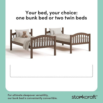 Storkcraft Long Horn Twin-Over-Twin Bunk Bed (Hazelnut)- GREENGUARD Gold Certified, Converts to 2 Individual Twin Beds