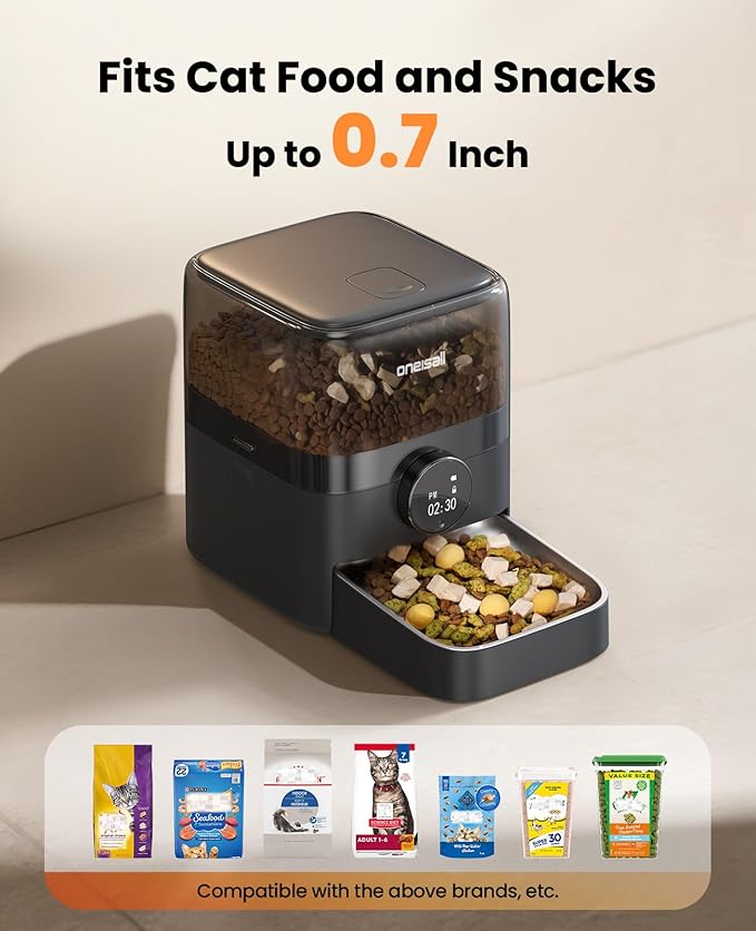 oneisall Cordless WiFi Automatic Cat Feeder, Tasty S2 Pro Rechargeable 100-Day Battery Operated Pet Feeder, 12 Cups/3L Timed Cat Food Dispenser for Large Kibble, Smart App Control (Black)-Mewly Pet