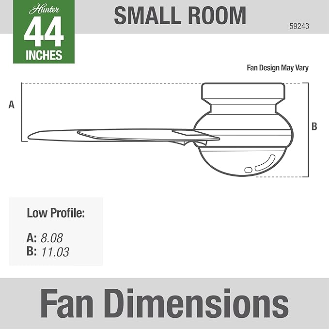 Hunter 44 inch Indoor Ceiling Fan with LED Light and Remote Control - Modern Ceiling Fan, Low Profile Mount, 4 Black Oak Blades, For Bedroom, Living Room, or Kitchen - Dempsey 59243, Brushed Nickel