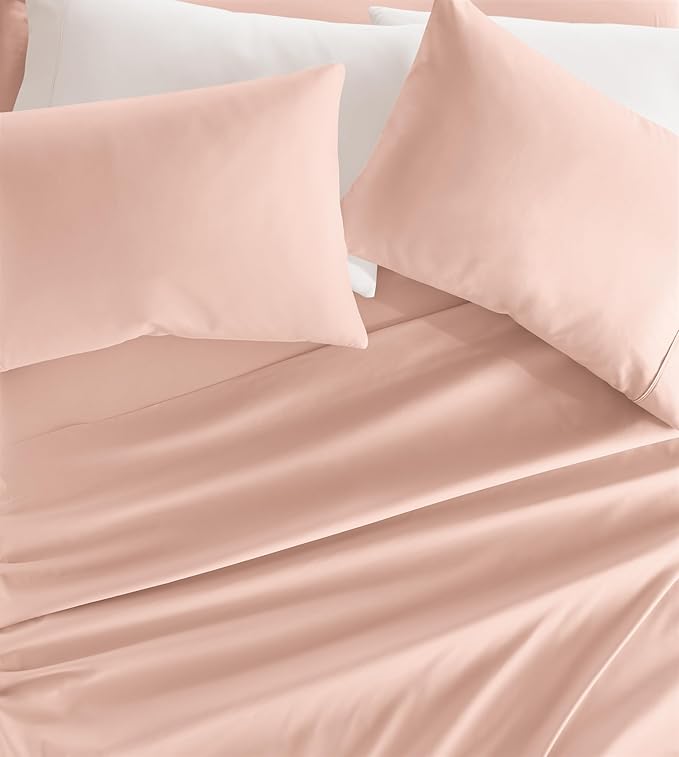 Linen Market Double-Brushed Microfiber Full Sheet Set 4 Piece – Oeko-TEX Certified Ultra Soft & Wrinkle-Free - 16" Deep Pocket Sheets - Easy Care Full Size - Blush