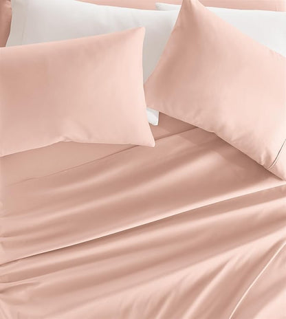 Linen Market Double-Brushed Microfiber King Sheet Set 4 Piece – Oeko-TEX Certified Ultra Soft & Wrinkle-Free - 16" Deep Pocket Sheets - Easy Care King Size - Blush