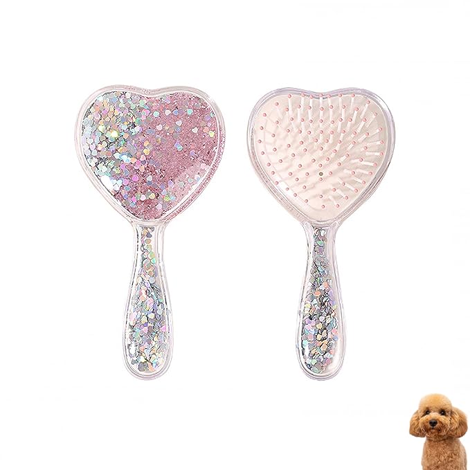 Small Dog Brush, Soft Brush for Shih Tzus, Yorkies, Maltipoos, Maltese, Love Shape Puppy Massaging Hair Comb for Small Dogs Cats Rabbits of All Hair Types (Glitter Pink)-Mewly Pet