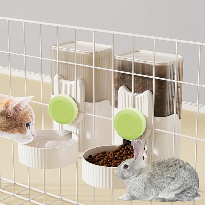 kathson Rabbit Gravity Auto Feeder Set 35oz Hanging Automatic Food Water Dispenser Cage Automatic Feeder Set for Rabbit Chinchilla Guinea Pig Hedgehog Ferret Kitty Puppy (Green)-Mewly Pet