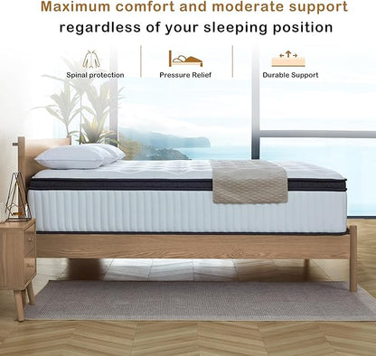King Size Mattress, 12 Inch Innerspring Hybrid Mattress in a Box with Gel Memory Foam, Individually Wrapped Encased Coil Pocket Spring Mattresses, Pressure Relief, Medium Firm, 76"*80"*12"