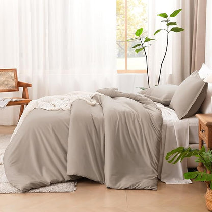Litanika Light Coffee Oversized King Comforters Super King Size, 3 Pieces Lightweight Solid Bedding Comforter Set, All Season Fluffy Bed Set (120x120In Comforter & 2 Pillowcases)