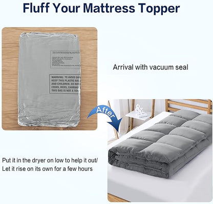 SOPAT Mattress Topper Cal King Size Extra Thick Mattress Pad 8-21" Deep Pocket Soft Down Alternative Fill Mattress Protector Pillow Top Mattress Cover (72x84 Inches, Grey)